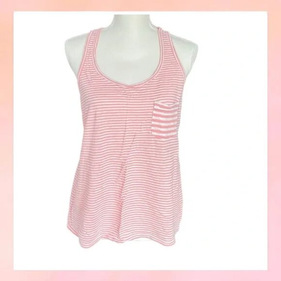 LOFT Pink White Stripe Racerback Pocket Tank Top Tee Size XS - Picture 1 of 6
